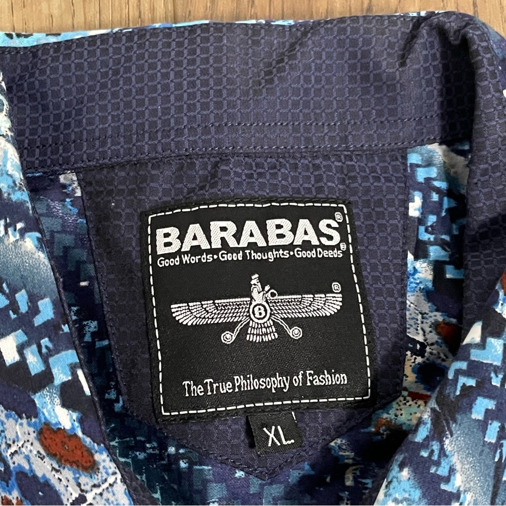 Barabas Tribal Print Long‎ Sleeve Blue Button Down Shirt Herringbone - Picture 4 of 11